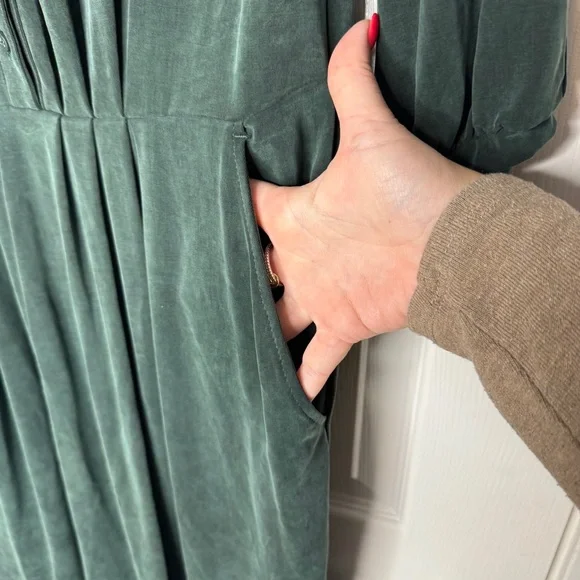 GARNET HILL Aria Cuprio Knit Dress Emerald Green Size Small Pockets Knee‎ Length - Picture 7 of 8